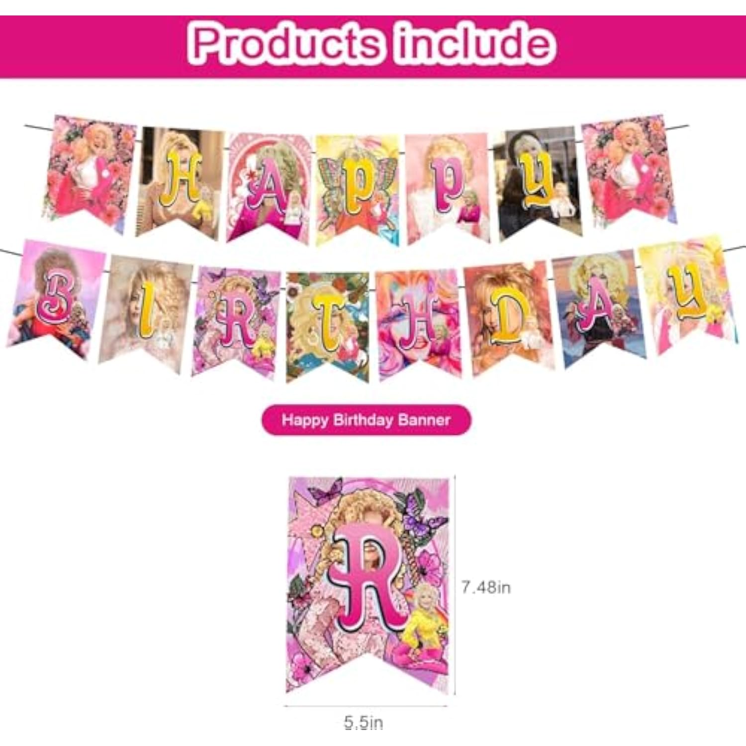 Singer Dolly Birthday Party Decorations ,Singer Parton Birthday Party Favor With Banner, Ballons,Cake Topper, Cupcake Toppers For Boys Girls Fans Music Party Supplies