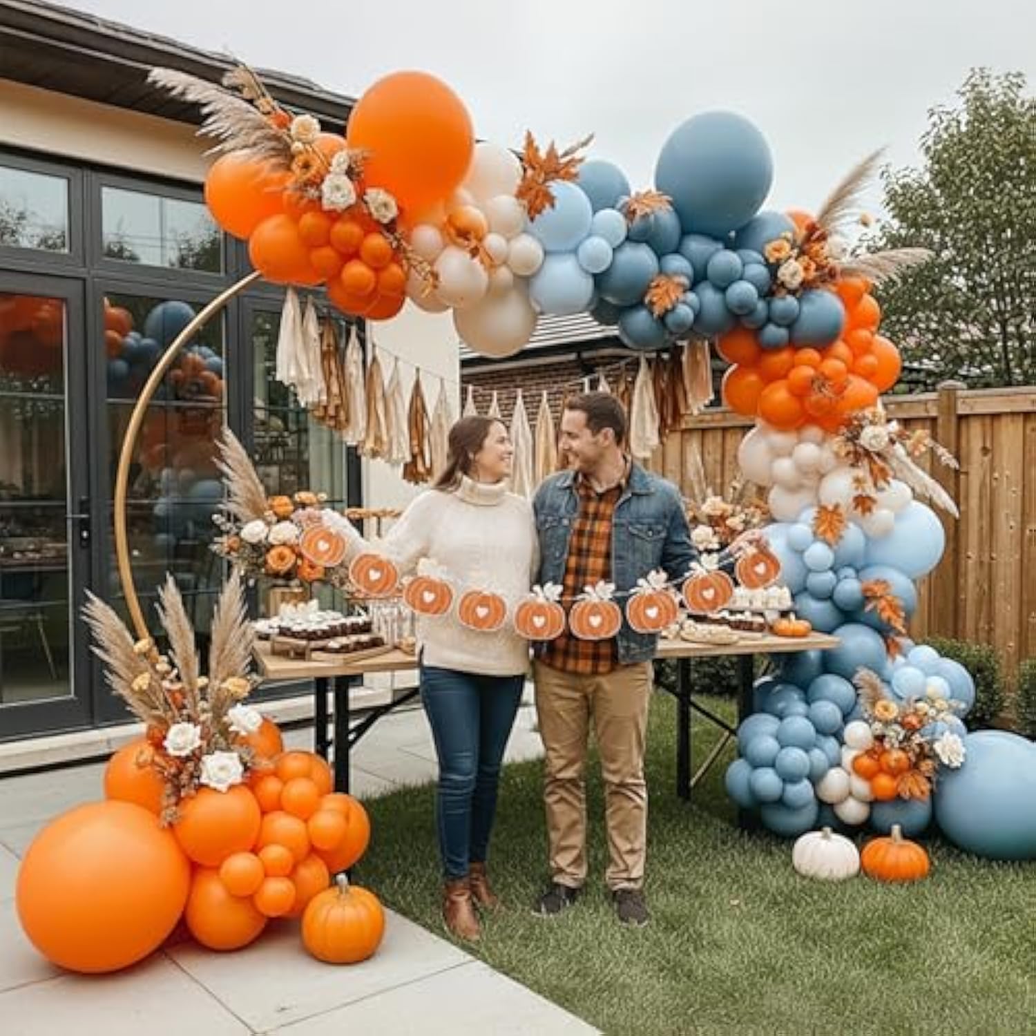 Fall Pumpkin Balloon Garland Arch Kit Retro Orange Nude Blue Banner for Baby Shower Party