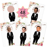 Floral Bridal Shower Games - Who Has The Groom Scratch Off Celebrity Cards Tickets For 48 Guests - Funny Bachelorette Party Games Ideas - Rose Gold White