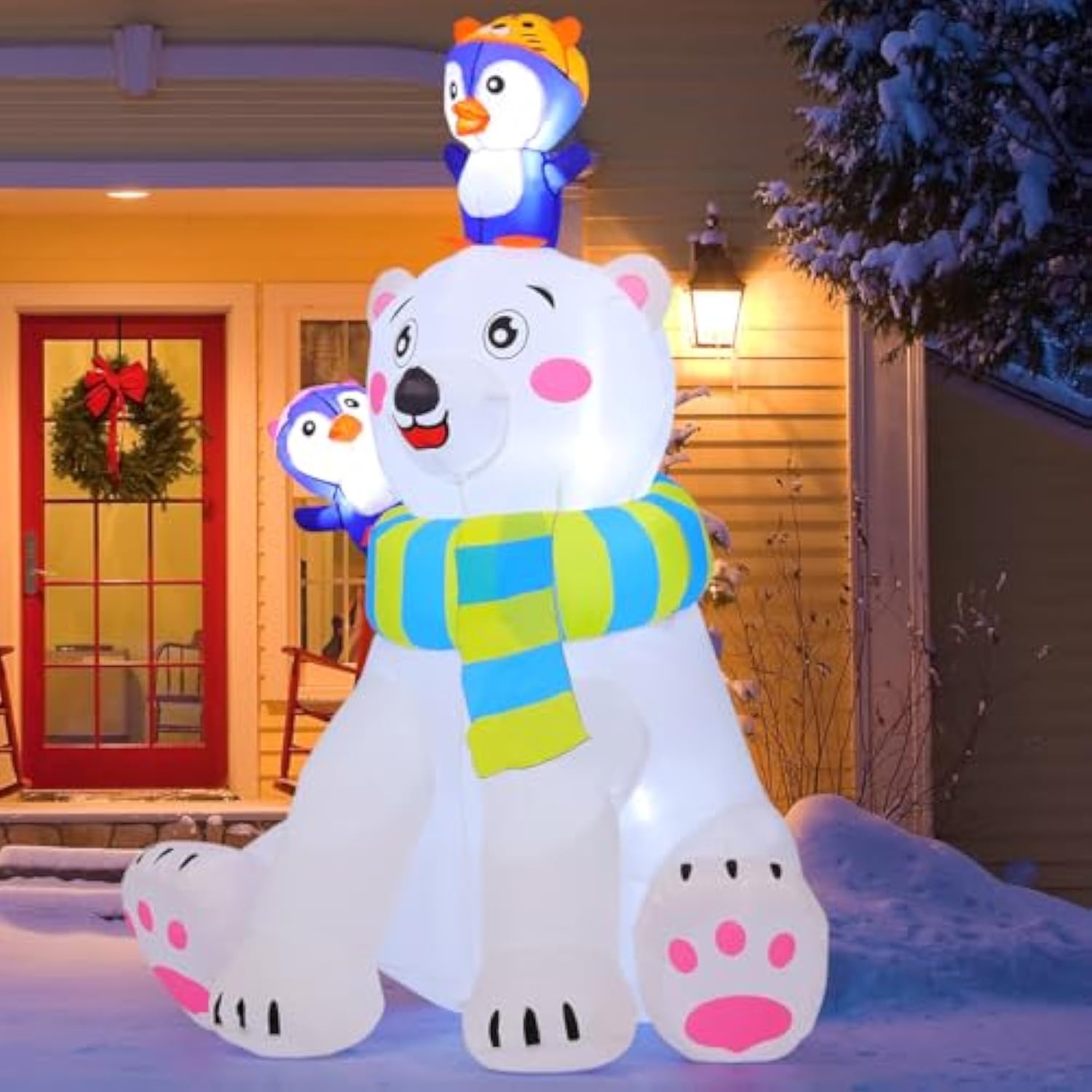 6 Ft Christmas Inflatables Bear Outdoor Decorations Blow Up Yard Penguin With Built-In Leds For Indoor Party Garden Lawn