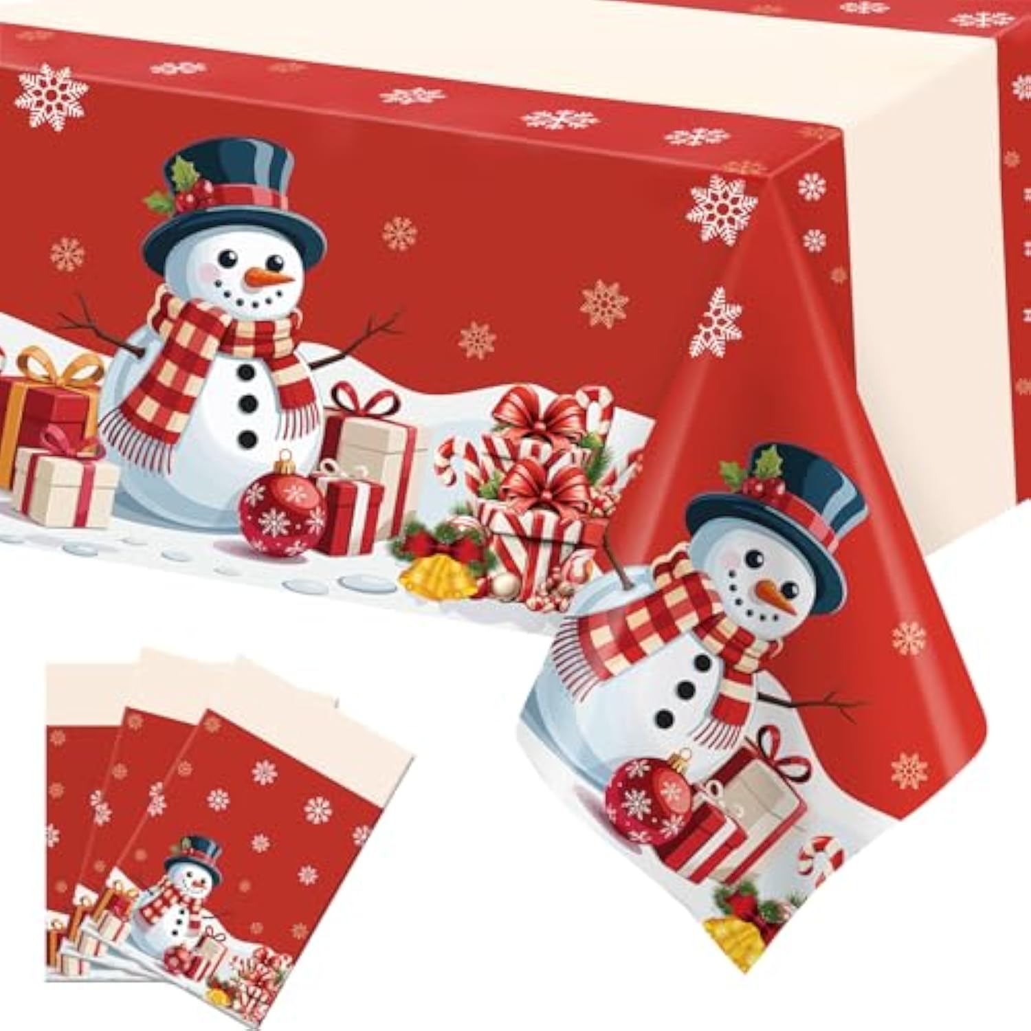 Christmas Decorations Christmas Tablecloth Disposable Plastic Tablecloth Rectangular 3 Pack 54"X108", Xmas Table Cover Party Decorations Indoor Outdoor Table Decoration Party Supplies Backdrop Banner