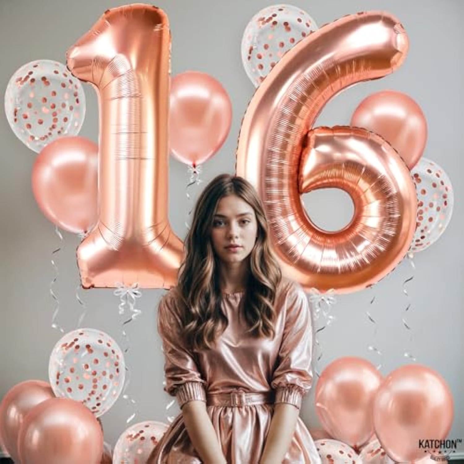 , Rose Gold Sweet 16 Party Decorations - 40 Inch | Rose Gold Sweet 16 Balloons | 16 Rose Gold Balloons Numbers, Confetti Balloons | Birthday Decorations For Girls | Anniversary Decorations