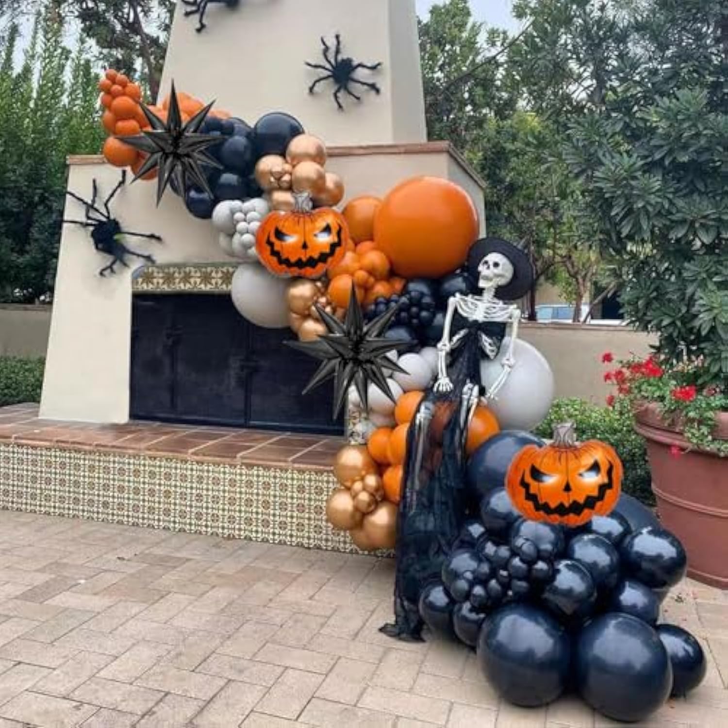 Halloween Balloon Garland Arch Kit - Burnt Orange, Black, Gold & Pumpkin Skull Balloons