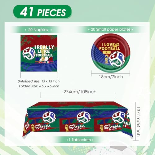 41Pcs Soccer Party Decorations 2026 Soccer Party Supplies Football Soccer Theme Plates Napkins Tablecloth,for Watch Party Game Day Kids Birthday Global Soccer Celebration Supplies