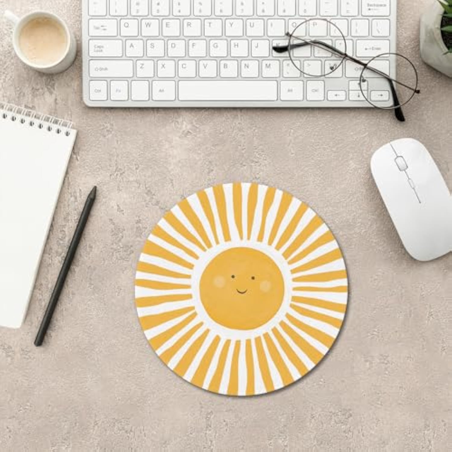 Boho Yellow Sunshine Mouse Pad, Cute Sunshine Mouse Pads Mousepad For Desk Home Office Dorm Computers Laptop, Boho Office Supplies Desk Accessories, 7.9X7.9 Inch