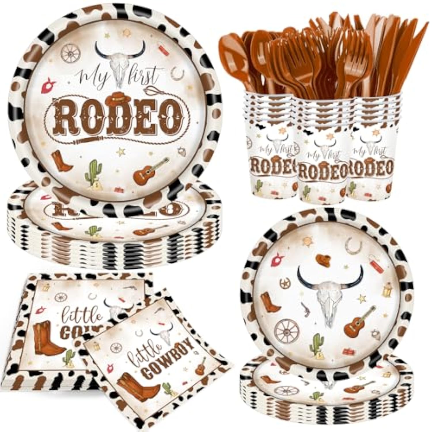140 Pcs Western Cowboy Tableware 1St Rodeo Birthday Party Decorations Blue My First Rodeo Decorations For Boy