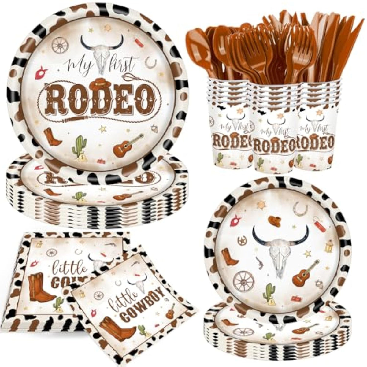 140 Pcs Western Cowboy Tableware 1St Rodeo Birthday Party Decorations Blue My First Rodeo Decorations For Boy