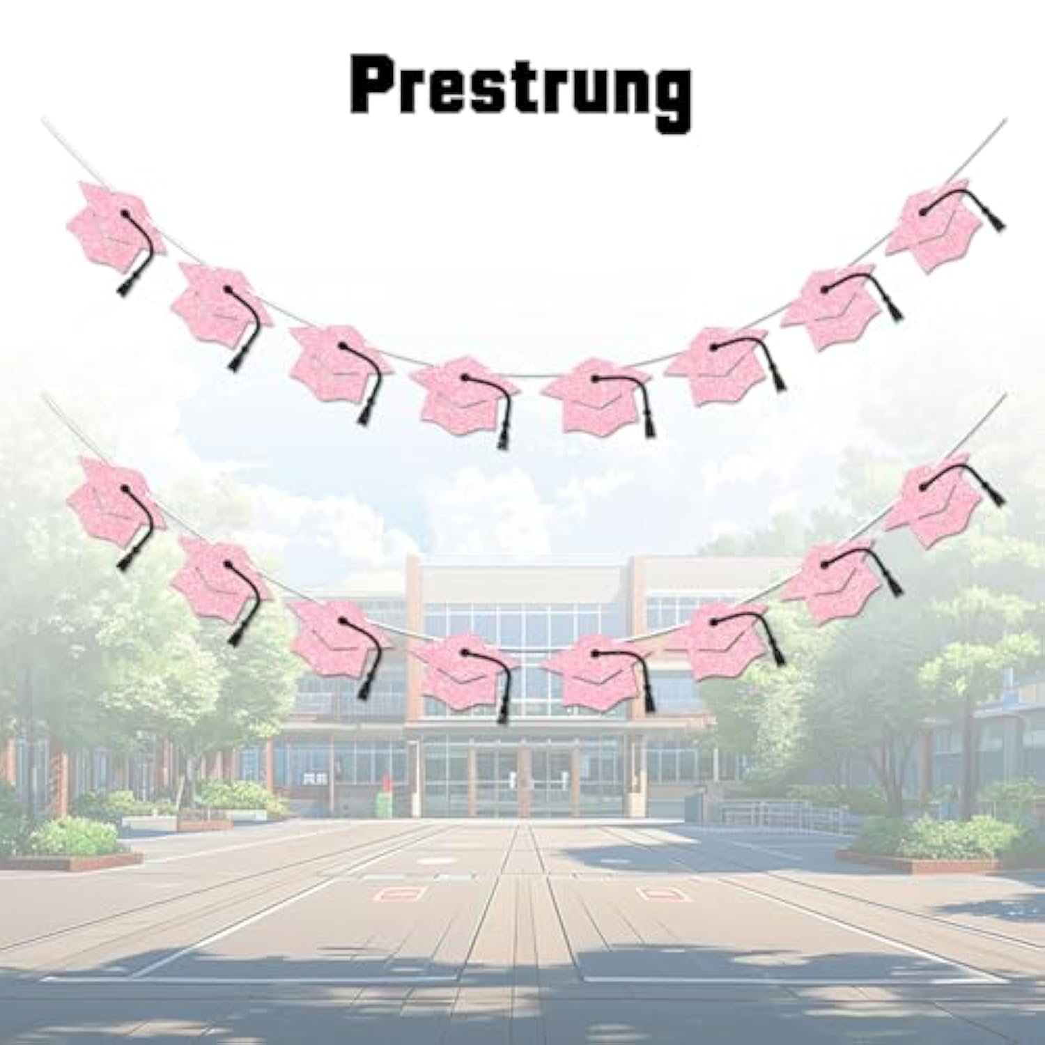 Graduation Decorations Class Of 2026 Pink Graduation Banner Glitter Pre-Strung Grad Cap Banner For 2026 Grad Decor Party Supplies
