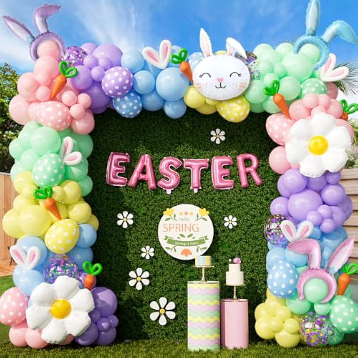 162Pcs Easter Balloon Arch Kit - Pastel Balloon Garland With Bunny, Ears, Daisy Foil, Printed Balloons For Baby Shower Party, Spring Birthday, Easter Decorations