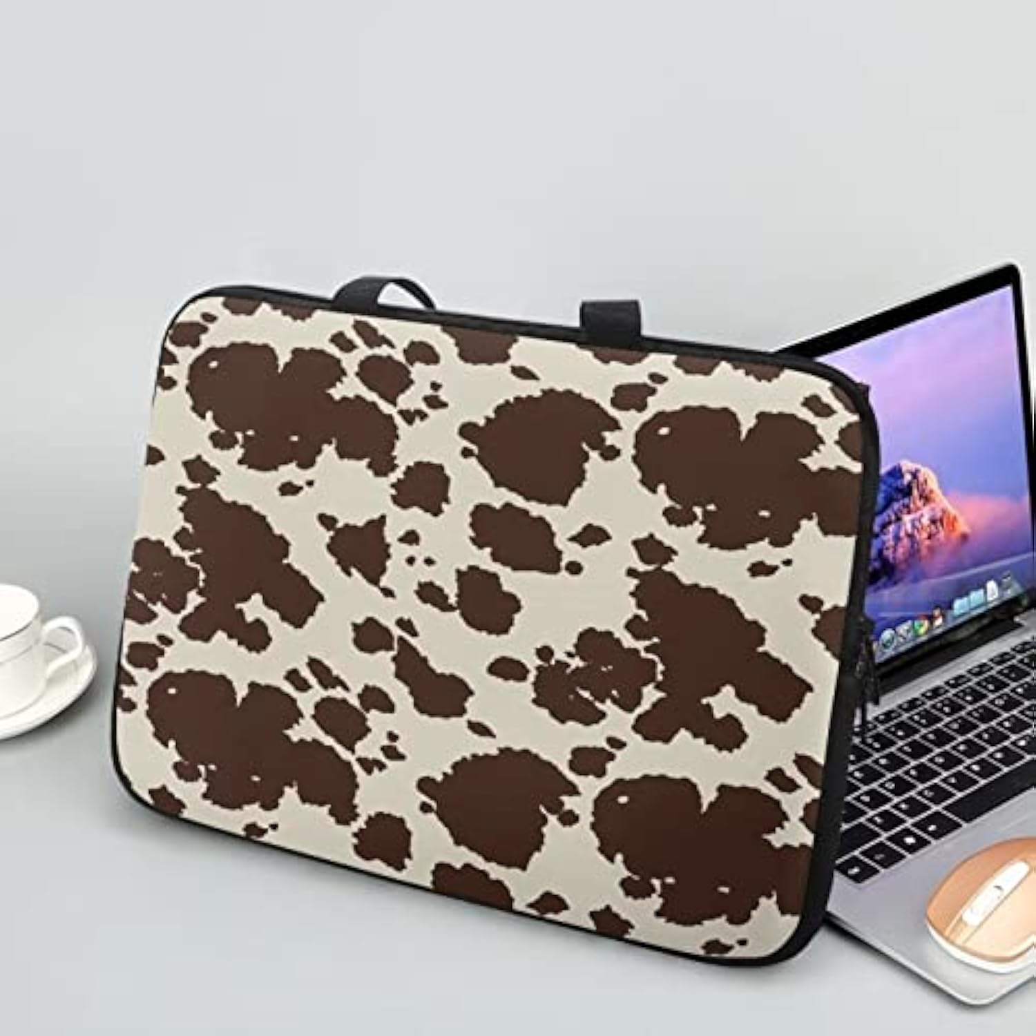 Cow Hide Print Brown Stripe Laptop Bags Cases & Sleeves, Laptop Tote Bag For Women, Computer Bag For 10" 12" 13" 15" 17 Inch Tablet/Notebook/Reader, Carrying Sleeve Handbag With Handle
