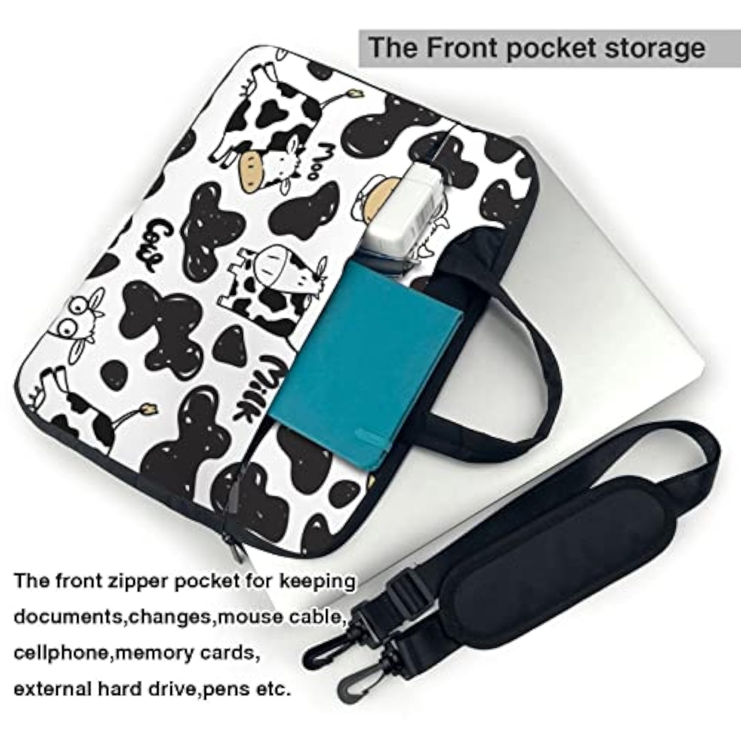 Laptop Bag Laptop Case 15.6 Inch Computer Bags Cute Funny Cow Printed Padded Sleeve Cover For Women Men