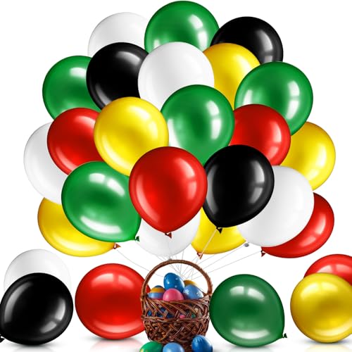 60 Pcs Red Black Green12 Inch Confetti Balloon Latex Balloons with Ribbon for Freedom Black History Month Decorations Birthday Party Favors Supplies