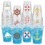 50 Pcs 12OZ Nautical Plastic Cups?Nautical Theme Birthday Party Cups Sailboat Anchor Lifebuoy Steering Wheel Print Beverage Drinking for Ocean Theme Party Supplies