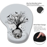 Mouse Pad With Wrist Guard, Non-Slip Rubber Base Gel Wrist Rest, Suitable For Games, Work, Office, Home And Pain Relief Mouse Pad + Coaster, Black And White Skull Head Tree