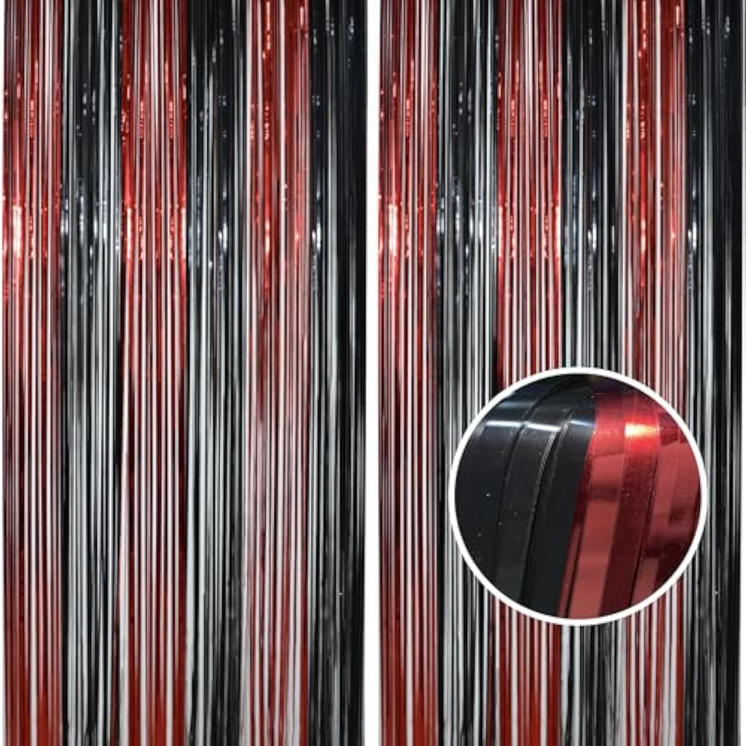 Tinsel Photo Backdrop Curtains - 2 Pack 3.2X8.2Ft Black Red Foil Fringe Streamer Curtain For Christmas/New Years/Birthdays/Bachelorette/Home/Office/Indoor/Outdoor Party Supplies Decorations
