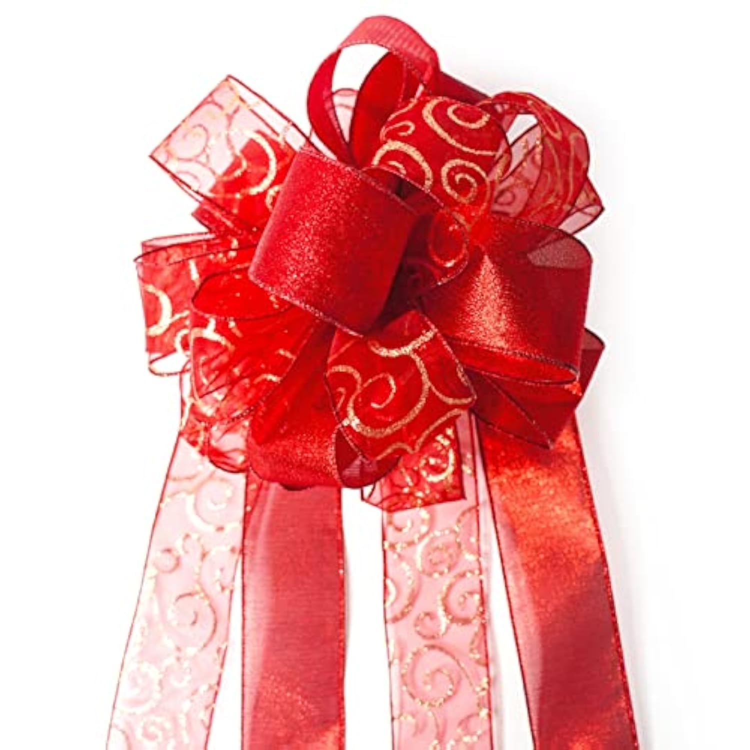 11" Wide Red Christmas Tree Topper Bow 4 Tails Streamers With 3 Yards Long Each For Home Decoration Treetop Handmade Bow Ornament Holiday Party