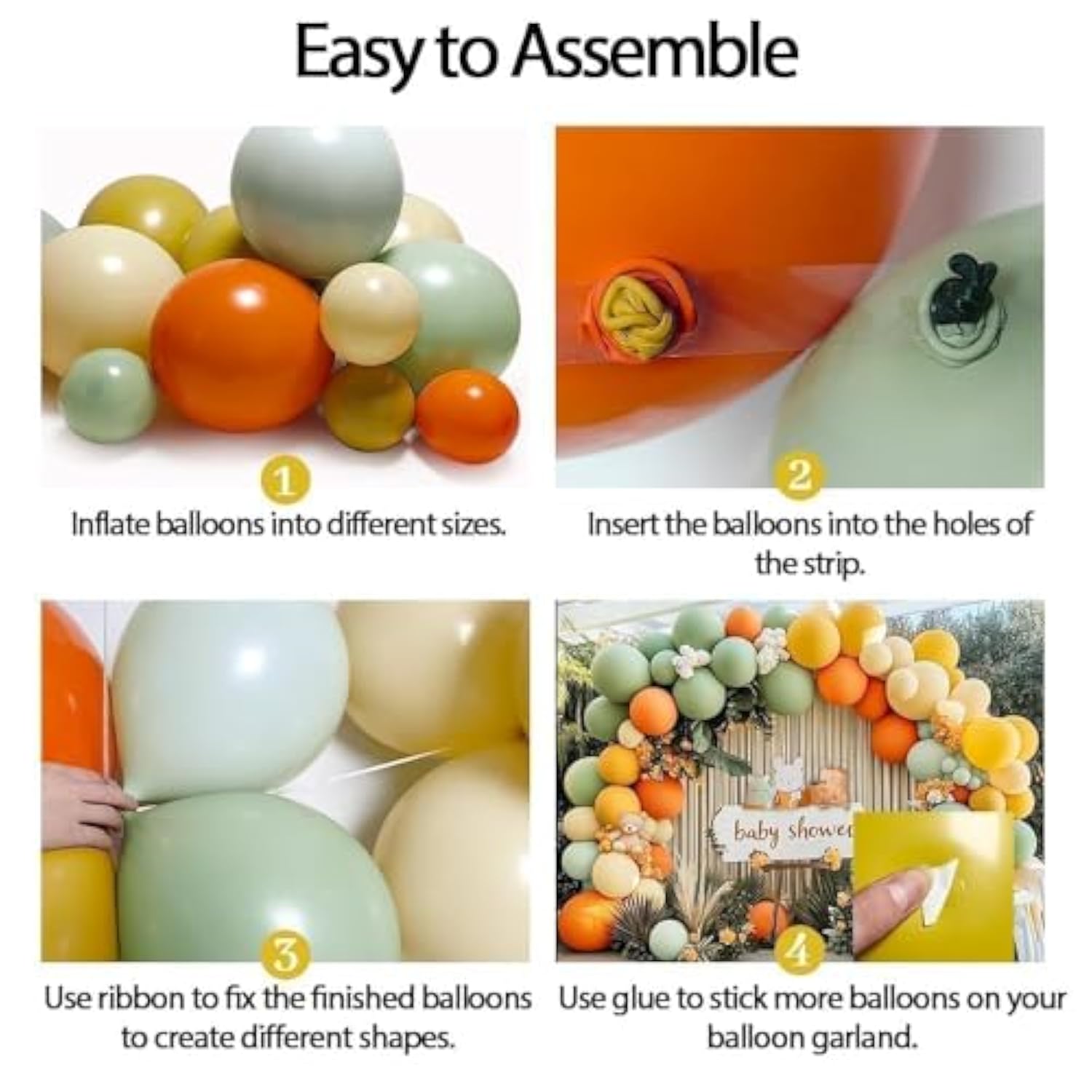 Dusty Green Orange Balloon Arch Kit with Sage Yellow Beige Balloons for Baby Shower