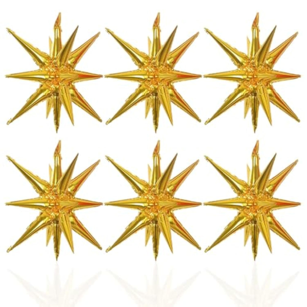 6 Pcs 22-Inch Gold Starburst Foil Balloons 14-Pointed 4D Star Cone Decor