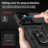 iPhone 14 Pro Case with Camera Lens Cover, HD Screen Protector, 10 FT Military Grade Drop Protection, Magnetic Ring Holder Kickstand Protective Phone Case, Black