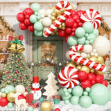 Red, Green & Gold Christmas Balloon Arch Kit with Candy Cane Foils