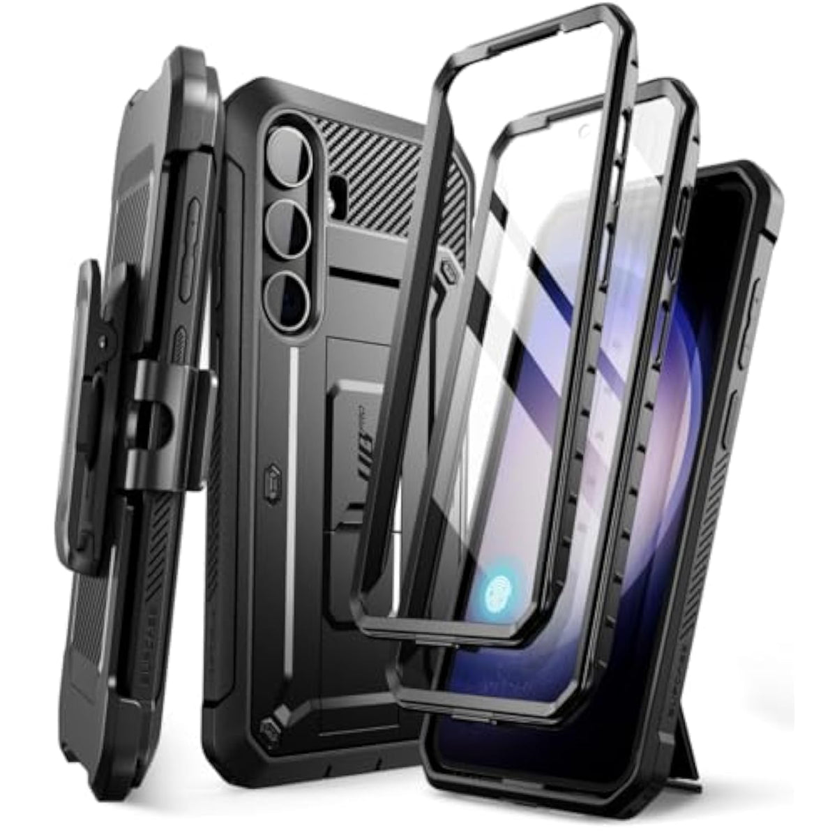 SUPCASE for Samsung Galaxy S24 Case with Stand [2 Front Frames] [Built-in Screen Protector & Belt-Clip] [Military-Grade Protection] Heavy Duty Rugged Kickstand Phone Case for Galaxy S24 6.2", Black