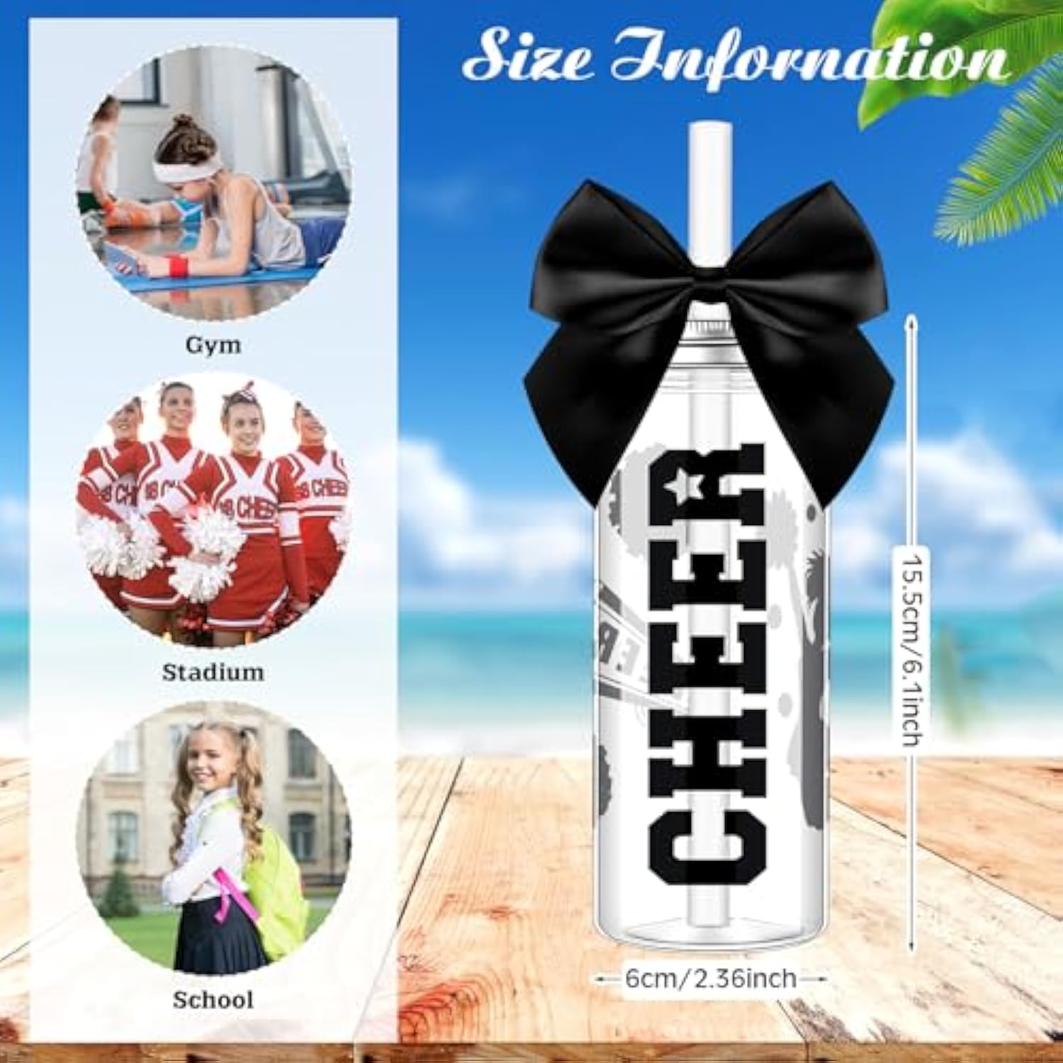 24 Pcs Cheerleader Gift Bulk For Team Cheer Cups 14 Oz Bow Water Bottle Plastic Cheer Tumblers With Lid And Straw For Cheerleader Sport Party Favor Senior Night Gift (Black)