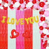 Valentine'S Day Foil Curtain, Valentine'S Day Party Decorations Red Pink White Tinsel Material Curtain Photo Streamer Backdrop I Love You Balloons For Valentines Day Decor Birthday Wedding(3 Pack)