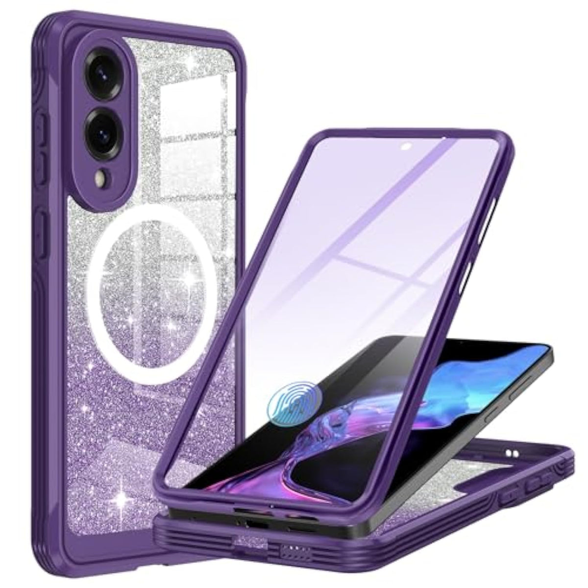 For Samsung Galaxy S25 Edge Case Glitter,Compatible With Magsafe[Built-In Tempered Glass Screen Protector] Full Body Shockproof Protective Slim Fit Bling Phone Case,Amethyst Purple