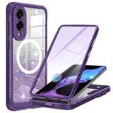 For Samsung Galaxy S25 Edge Case Glitter,Compatible With Magsafe[Built-In Tempered Glass Screen Protector] Full Body Shockproof Protective Slim Fit Bling Phone Case,Amethyst Purple