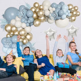 Dusty Blue Balloons Arch Kit, Different Sizes 18 12 10 5Inch Fog Blue Sand White Champagne Gold Latex Confetti Star Foil Balloon For Boys Baby Bridal Shower Birthday Boho Party Decorations