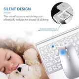 Wireless Keyboard And Mouse Ultra Slim Combo, 2.4G Silent Compact Usb 2400Dpi Mouse And Scissor Switch Keyboard Set With Cover, 2 Aa And 2 Aaa Batteries, For Pc/Laptop/Windows/Mac-Silver White