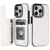 For Iphone 15 Pro Case Wallet With Card Holder, White Leopard Cheetah Pattern Back Flip Folio Pu Leather Kickstand Card Slots Case For Women Girls, Double Magnetic Clasp Case 6.1"