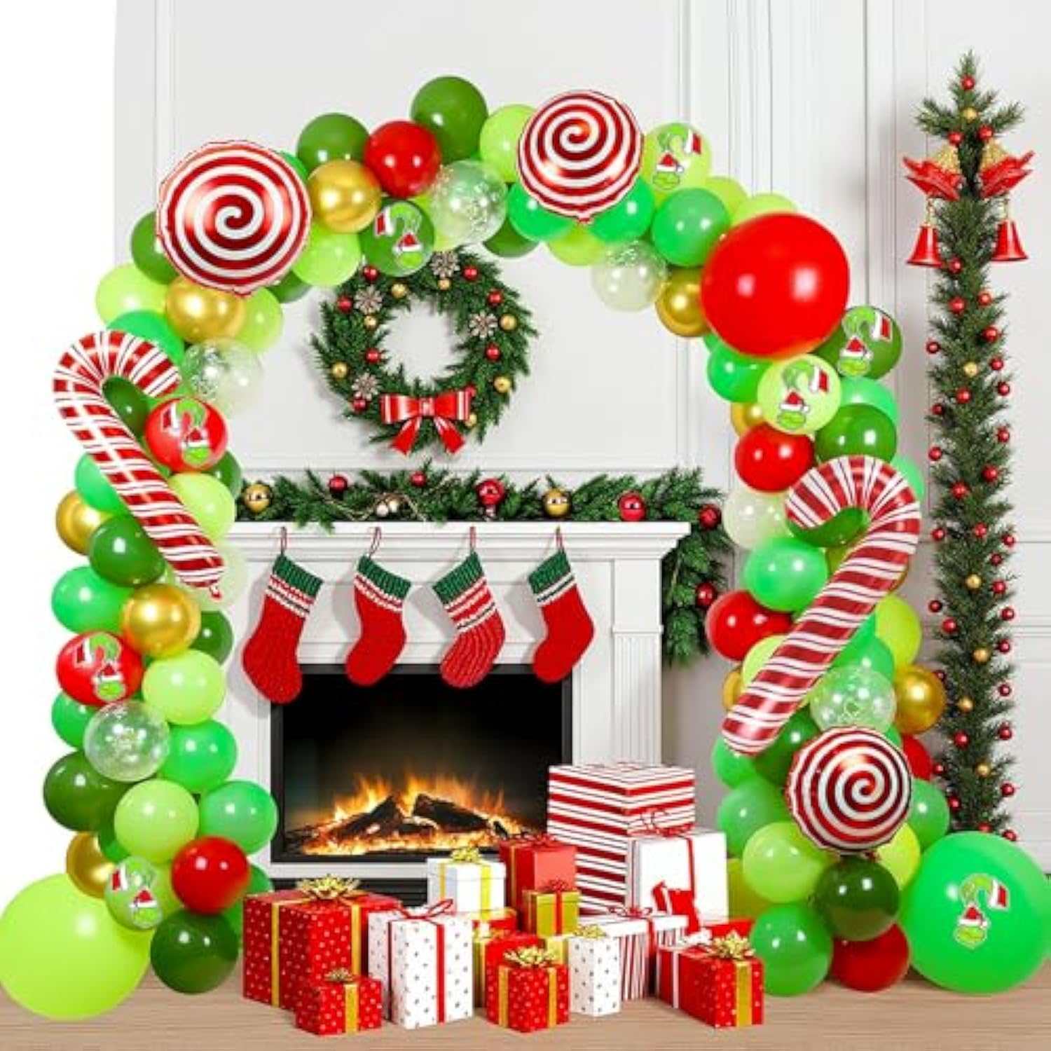 137pcs Christmas Balloon Arch Red Green Gold with Foil Balloons Kit