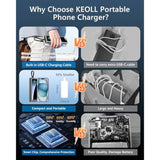 Portable Charger 40000Mah Power Bank With Built-In Usb-C Cable, 22.5W Fast Charging External Battery Pack, Portable Phone Charger For Iphone 16 15 14 13/ Galaxy S24 S22- Black,1 Pack