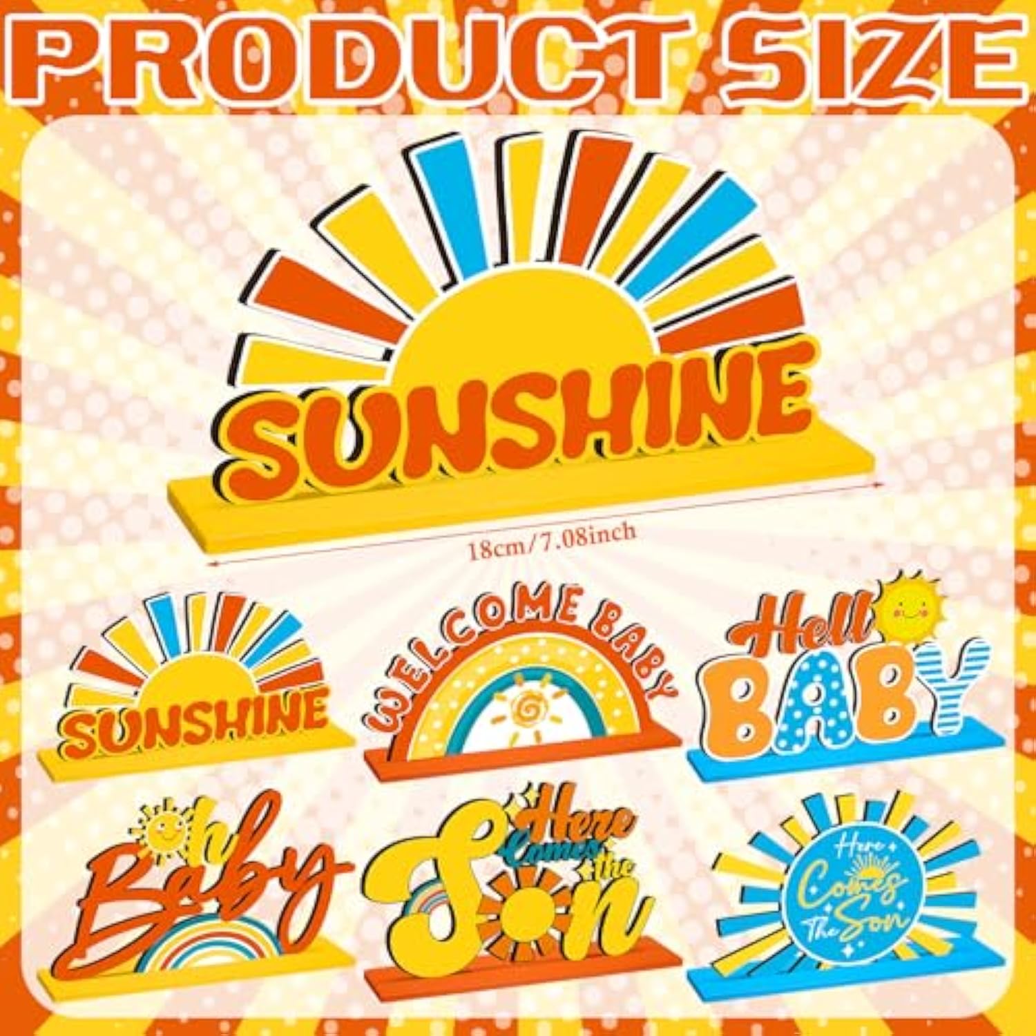 6 Pcs Here Comes The Son Baby Shower Decorations Retro Boho Party Centerpiece For Table Toppers Wooden Sunshine Baby Shower Decorations For Home Office Tier Tray Party Supplies(Blue)