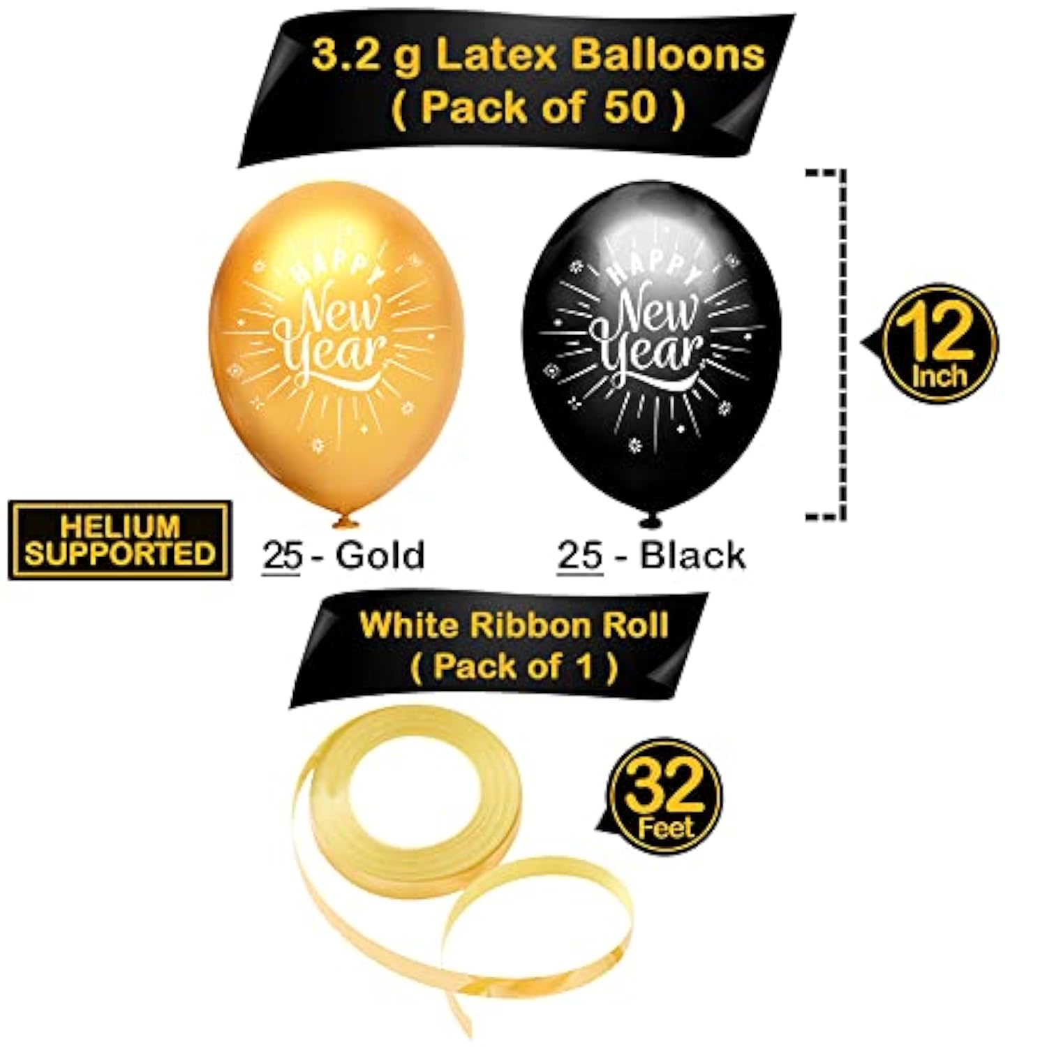50pcs Happy New Year 2026 Latex Balloons Party Decorations