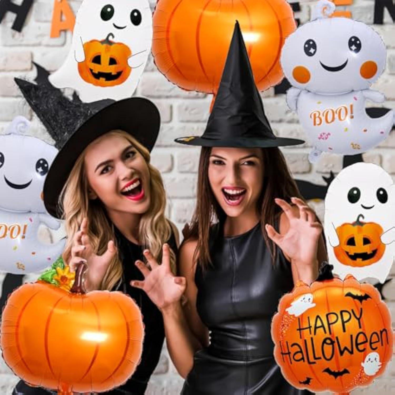 Halloween Ghost & Pumpkin Foil Balloon Set - Party Decorations, Photo Props