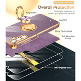 For Galaxy A15-5G Phone Case: With Tempered Glass Screen Protector [2 Pack] 360° Rotatable Ring Holder Magnetic Kickstand, Plating Rose Gold Edge For Samsung A 15 5G Case, Purple