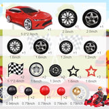 Racing Wheel Cake Topper 27Pcs Race Car Cake Toppers Tyre Cake Decorations Checkered Flag Car Cake Cupcake Decoration For Man Boy Kid Racing Car Theme Birthday Supplies