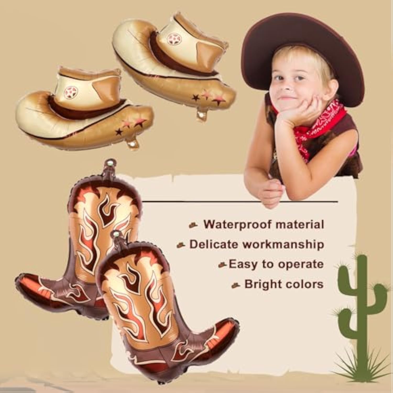 8Pcs Western Themed Party Balloons - Large Cowgirl Hat & Boot Balloons - Cowboy Party Decoration