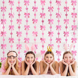 2 Pack Pink Bow Party Decorations, Foil Fringe Curtains & Photo Booth Backdrop for Girls