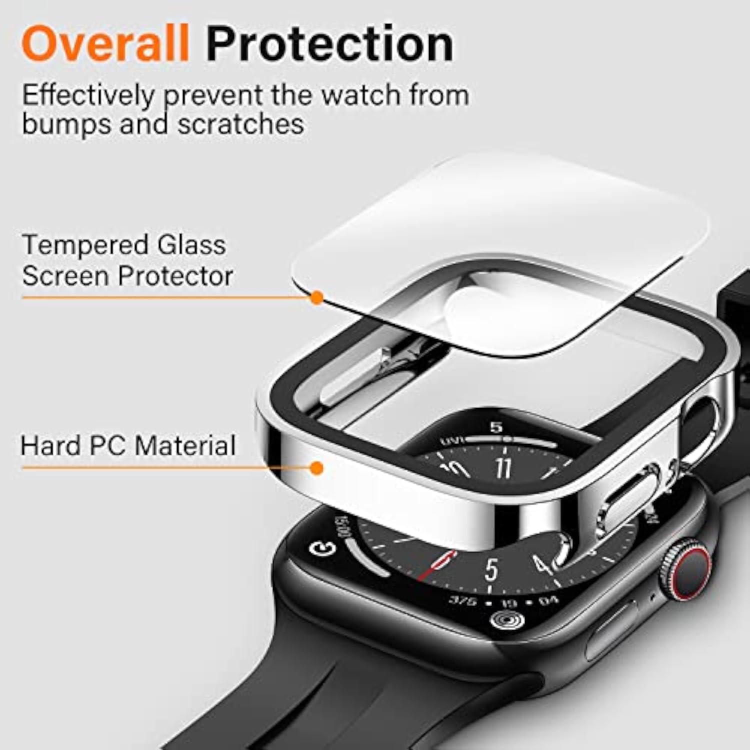 2 Pack Case Compatible with Apple Watch Series 9/8/7 41mm Case with Built-in Screen Protector, Ultra-Thin Hard PC Straight Edge Anti-Scratch Protective Cover for iWatch (Silver/Clear)