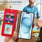 iPhone 15 Wallet Case with RFID Blocking and 4 Card Slots, Red