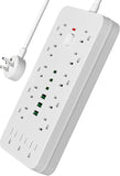 Surge Protector Power Strip 13 Outlets 6 USB Ports 10FT Flat Plug Extension Cord White