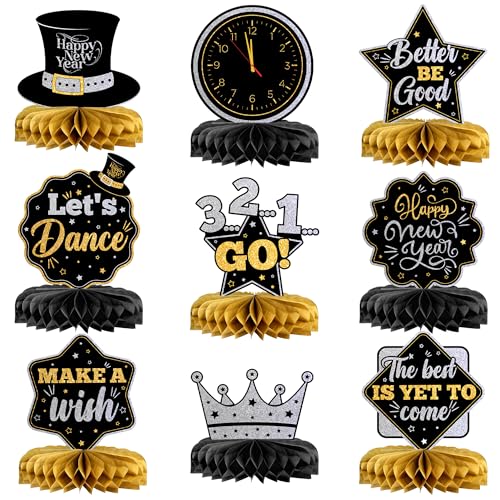Glitter New Year Centerpieces for Tables, Pack of 9