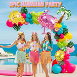 Flamingo Tropical Balloon Garland Kit Hot Pink Teal Orange Mylar Pineapple Palm Ballloon Arch For Summer Beach Hawaiian Luau Aloha Birthday Baby Shower Party Decorations