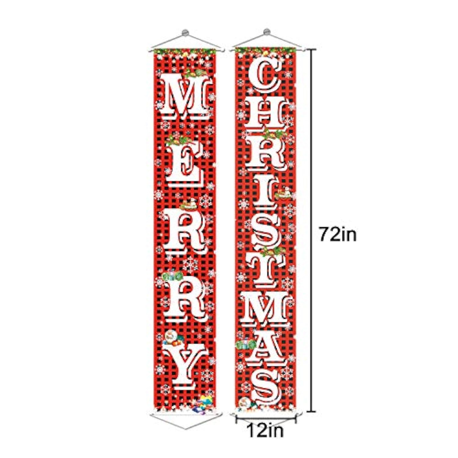 Merry Christmas Hanging Banner Porch Sign With Pattern Christmas Tree Presents Snow Banner For Home Yard Indoor Outdoor Wall Door Christmas Party Decorations 72"X12"