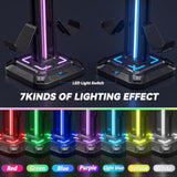 Rgb Headset Stand With 9 Light Modes - Controller Holder For Desk - Rotatable Headphone Stand & Detachable Controller Hook For Pc Earphone Accessories(Black)