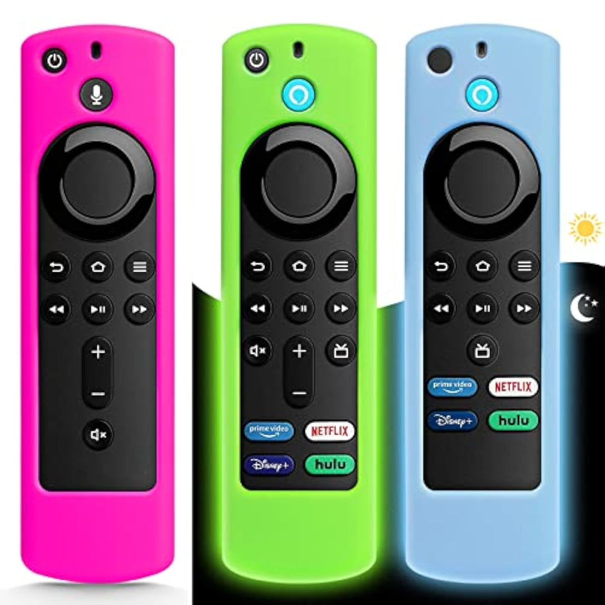 (3Pack) Protective Remote Cover, Streaming Stick Tv 4K Cover,Remote Case For Tv Stick (3Rd Gen) [2021 Release],Light Weight Shockproof Remote Case(Glow Green & Blue,Rose Red Not Glow)