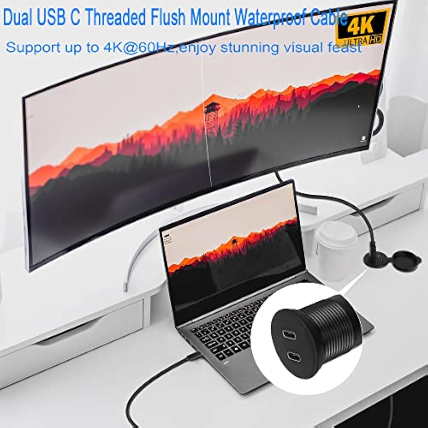 Dual Usb C Threaded Flush Mount Waterproof Cable 10Gbps 2 Usb C 3.1 Male To Fe